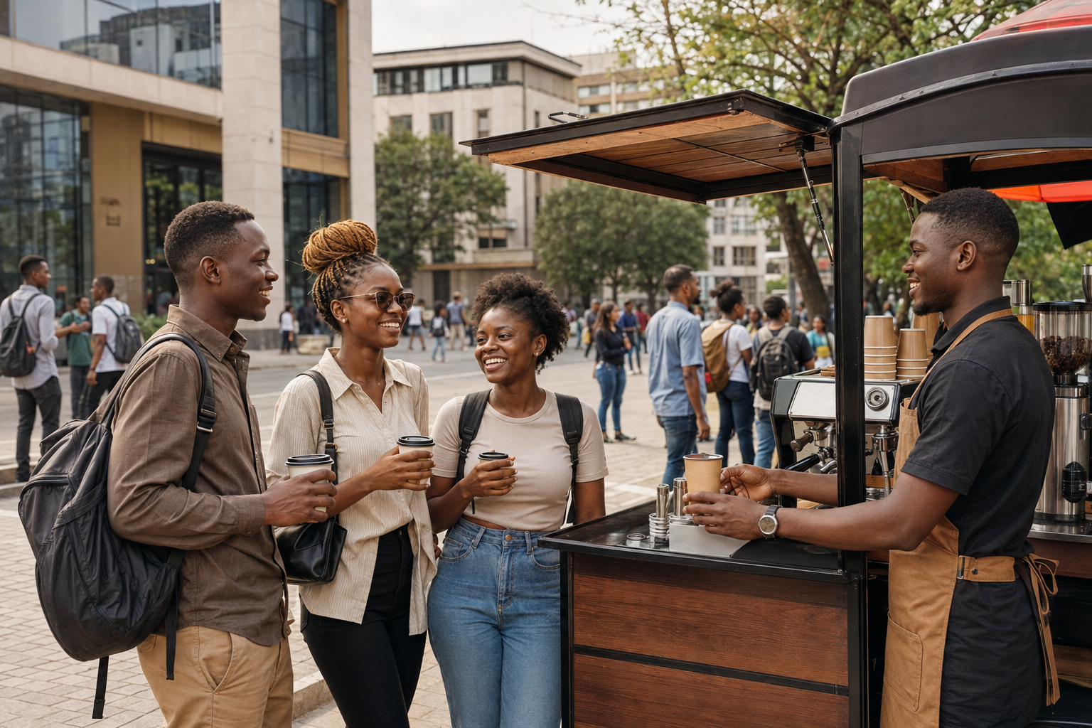 Barista mobile et consommateurs à Kinshasa